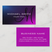 Monogram Simple Modern Minimalist Blue Paars Visitekaartje (Voorkant / Achterkant)
