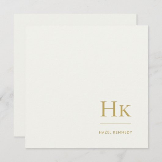 Monogram Simple Monogrammed Ivory Gold Notecard Notitiekaartje (Voorkant / Achterkant)