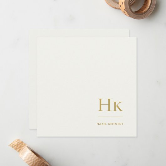 Monogram Simple Monogrammed Ivory Gold Notecard Notitiekaartje (Voorkant / Achterkant in situ)