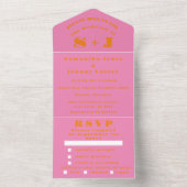 Monogram Simple Pink Oranje Bold Weddenschap All In One Uitnodiging (Binnen)