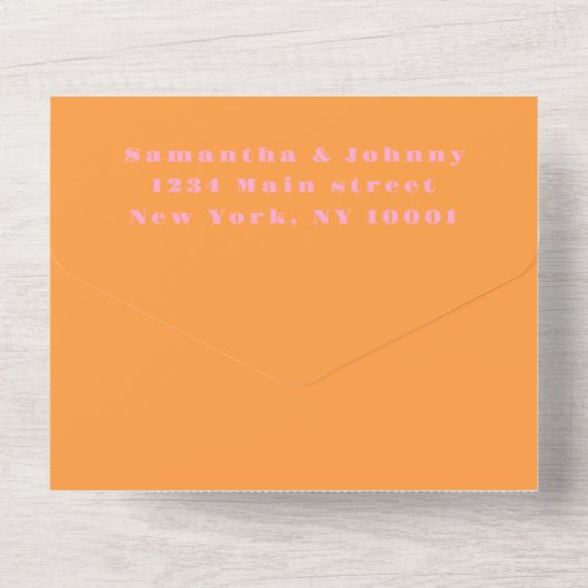 Monogram Simple Pink Oranje Bold Weddenschap All In One Uitnodiging (Achterkant)