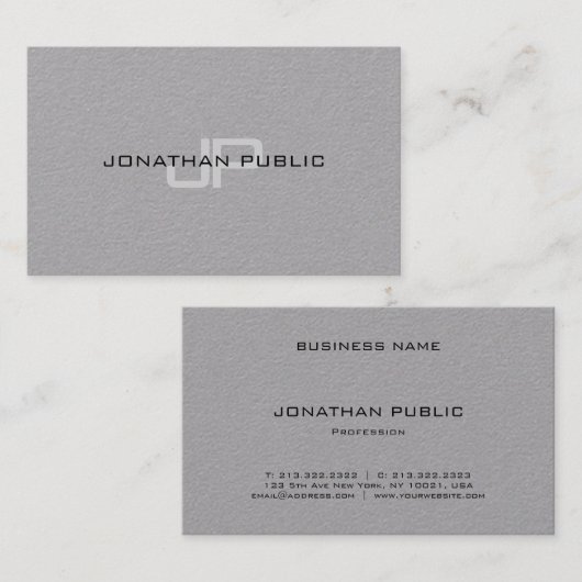 Monogram Simple Sjabloon Luxurous Premium Grey Visitekaartje (Voorkant / Achterkant)