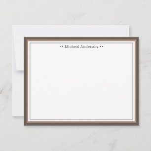 Monogram Simple Tan Border Classic Persoonlijk nr. Notitiekaartje