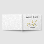 Monogram Simple White Gold Weduwen Reception Gastenboek (Volledig)