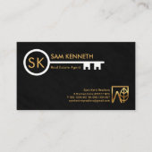 Monogram Simple White Key Black Grunge Realtor Visitekaartje (Voorkant)