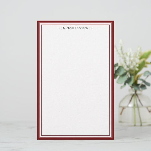 Monogram Simple Wine Border Classic Personated Briefpapier (Staand voorkant)