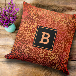 Monogram sinaasappel bladgoud gebladerte modern kussen