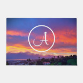 Monogram Sinaasappel Blauw Geel Zonsondergang Kust Deurmat (Voorkant)