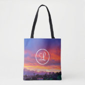 Monogram Sinaasappel Blauw Geel Zonsondergang Kust Tote Bag (Voorkant)