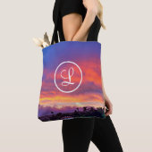 Monogram Sinaasappel Blauw Geel Zonsondergang Kust Tote Bag (Dichtbij)