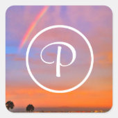Monogram Sinaasappel Blauw Sunset Regenboog Fotogr Vierkante Sticker (Voorkant)