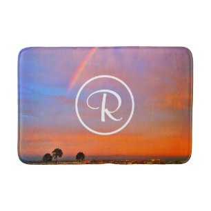Monogram Sinaasappel Blauw Zonsondergang Regenboog Badmat
