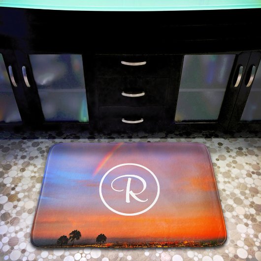 Monogram Sinaasappel Blauw Zonsondergang Regenboog Badmat