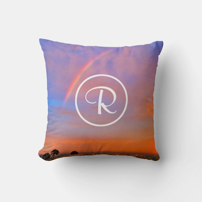 Monogram Sinaasappel Blauw Zonsondergang Regenboog Kussen (Voorkant)