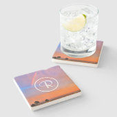 Monogram Sinaasappel Blauw Zonsondergang Regenboog Stenen Onderzetter (Zijkant)