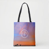 Monogram Sinaasappel Blauw Zonsondergang Regenboog Tote Bag (Voorkant)