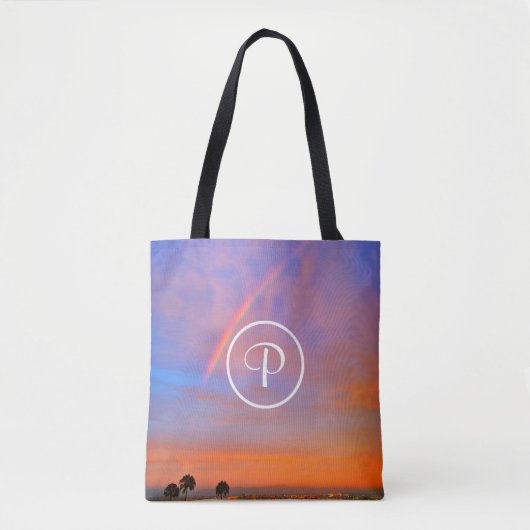Monogram Sinaasappel Blauw Zonsondergang Regenboog Tote Bag (Voorkant)