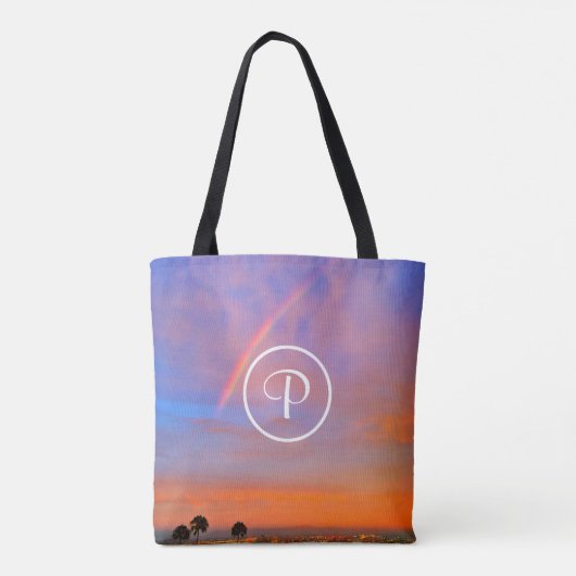 Monogram Sinaasappel Blauw Zonsondergang Regenboog Tote Bag (Achterkant)