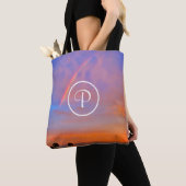 Monogram Sinaasappel Blauw Zonsondergang Regenboog Tote Bag (Dichtbij)