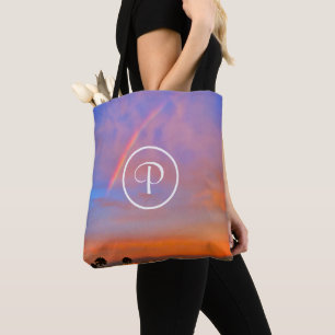 Monogram Sinaasappel Blauw Zonsondergang Regenboog Tote Bag