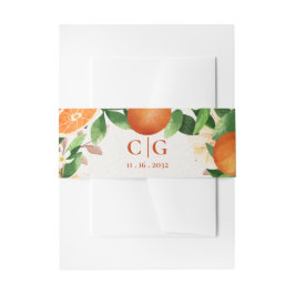 Monogram Sinaasappel Bloemen Citrus Huwelijk Uitnodigingen Wikkel