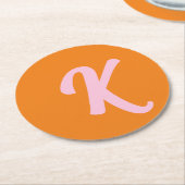 Monogram sinaasappel en roze ronde kartonnen onderzetter (Gebogen)