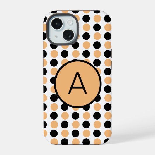 Monogram Sinaasappel en zwart iPhone 15 Case (Achterkant)