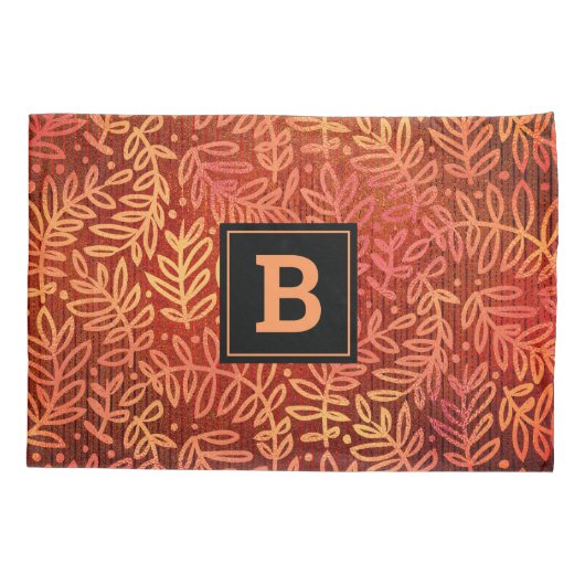 Monogram sinaasappel gouden ombre bladpatroon mode kussensloop (Achterkant)