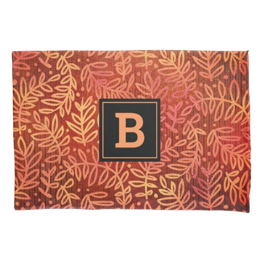 Monogram sinaasappel gouden ombre bladpatroon mode kussensloop (Voorkant)