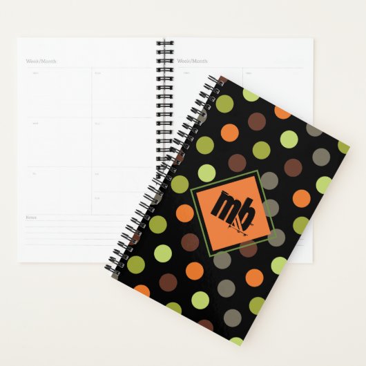Monogram Sinaasappel Groen Bruin Polka Dot Planner (Display)