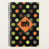 Monogram Sinaasappel Groen Bruin Polka Dot Planner (Voorkant)