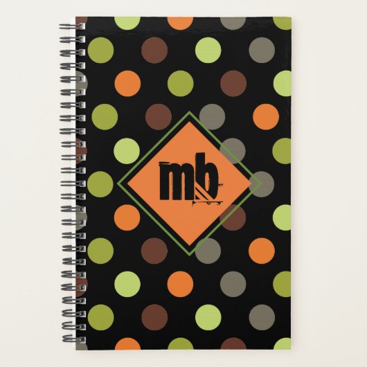 Monogram Sinaasappel Groen Bruin Polka Dot Planner (Voorkant)
