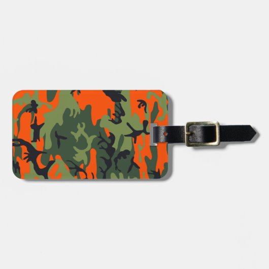 Monogram Sinaasappel Jagen Camo Camouflage Bagagelabel (Voorkant horizontaal)