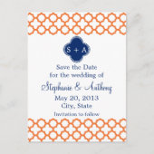 Monogram Sinaasappel, Koninklijk Blauwe Quatrefoil Aankondigingskaart (Voorkant)