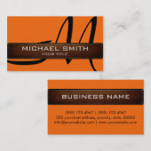 Monogram Sinaasappel Modern Leather Look Visitekaartje (Voorkant / Achterkant)