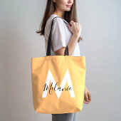 Monogram sinaasappel Perzik Modern Trendy Tote Bag