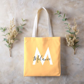 Monogram sinaasappel Perzik Modern Trendy Tote Bag