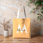Monogram sinaasappel Perzik Modern Trendy Tote Bag