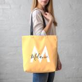 Monogram sinaasappel Perzik Modern Trendy Tote Bag