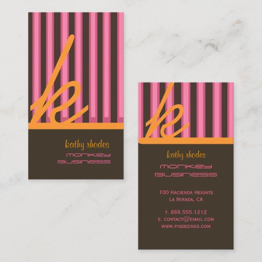 Monogram sinaasappel/roze/chocoladestrepen visitekaartje (Voorkant / Achterkant)