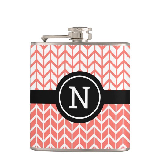 Monogram Sinaasappel Wit Chevron Patroon Vet Moder Heupfles (Voorkant)