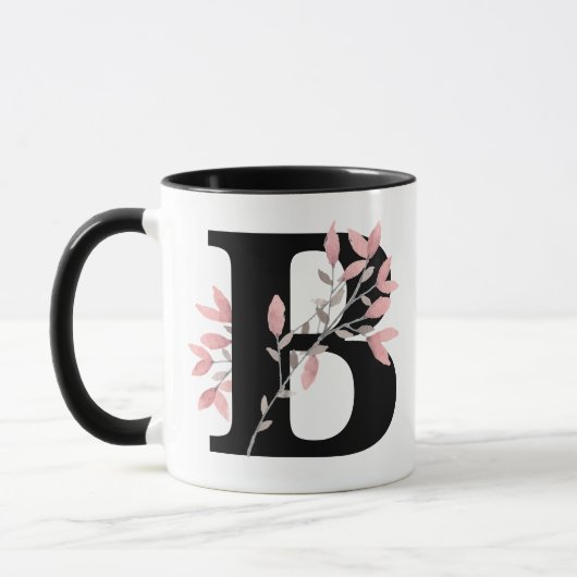 Monogram Single Letter met Roze Floral aanpassen Mok (Links)