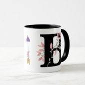 Monogram Single Letter met Roze Floral aanpassen Mok (Voorkant rechts)