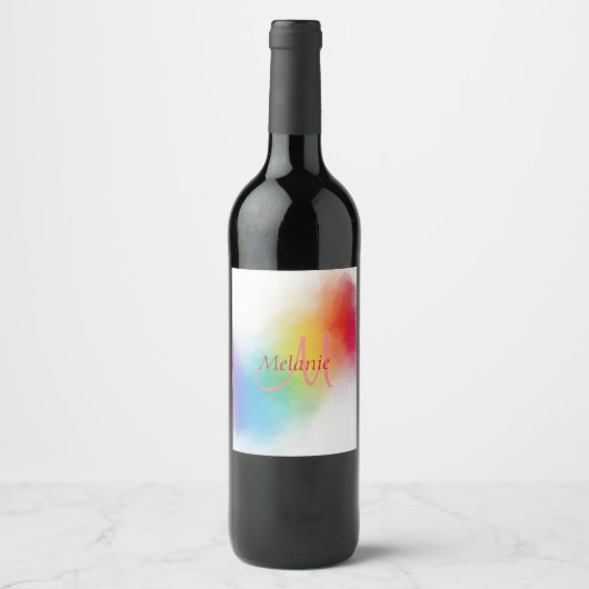 Monogram Sjabloon Aangepaste Moderne regenboog Abs Wijn Etiket (Voorkant)