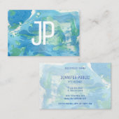 Monogram Sjabloon Blauw Groen Modern Abstract Visitekaartje (Voorkant / Achterkant)