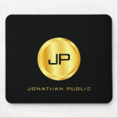 Monogram Sjabloon Elegant Black en Gold Muismat (Voorkant)