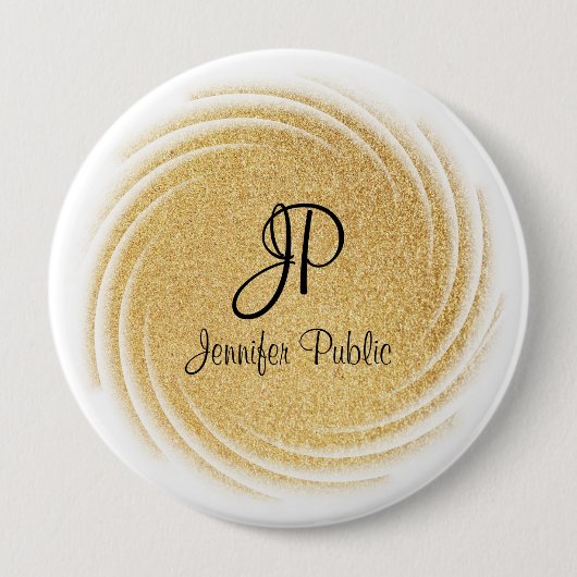 Monogram Sjabloon Elegant Faux Gold Glitter Ronde Button 4,0 Cm (Voorkant)