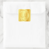 Monogram Sjabloon Elegant Nep Goud Modern Vierkante Sticker (Tas)