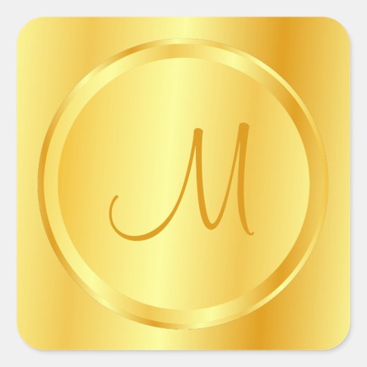 Monogram Sjabloon Elegant Nep Goud Modern Vierkante Sticker (Voorkant)