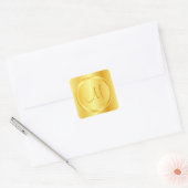 Monogram Sjabloon Elegant Nep Goud Modern Vierkante Sticker (Envelop)